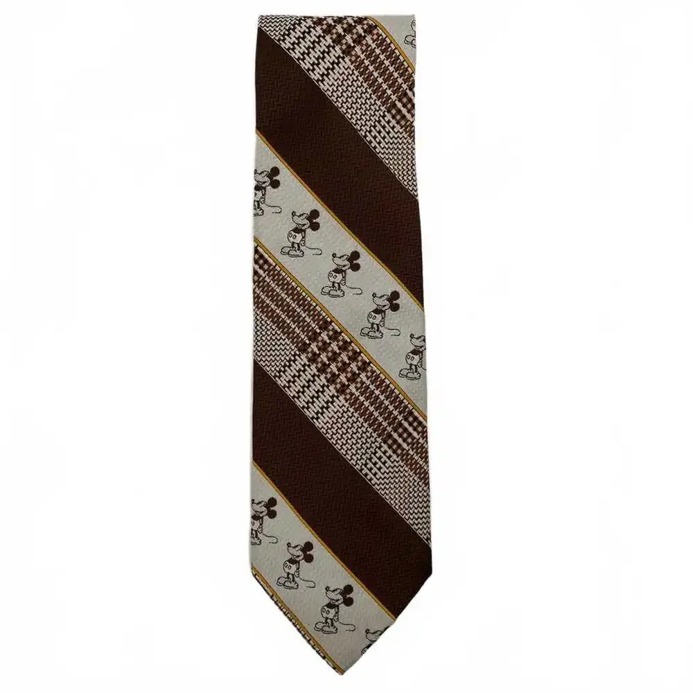 Mickey Mouse by Cervantes Tie | Brown Cream Striped Nylon, OS